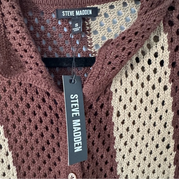 NWT Steve Madden women’s Marnie sweater crochet button front Top Brown/Tan Small - Picture 3 of 8